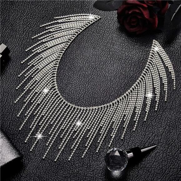 Rhinestone Fringe Belt with Beaded Fringe Trim & Rhinestone Ribbon Tassel Chain - Picture 6 of 7